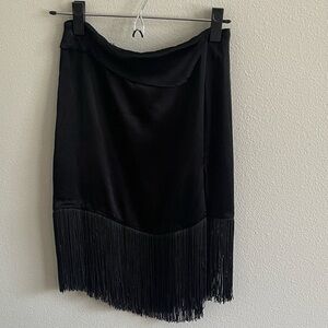 Zara Satin Black Fringe Skirt Size S